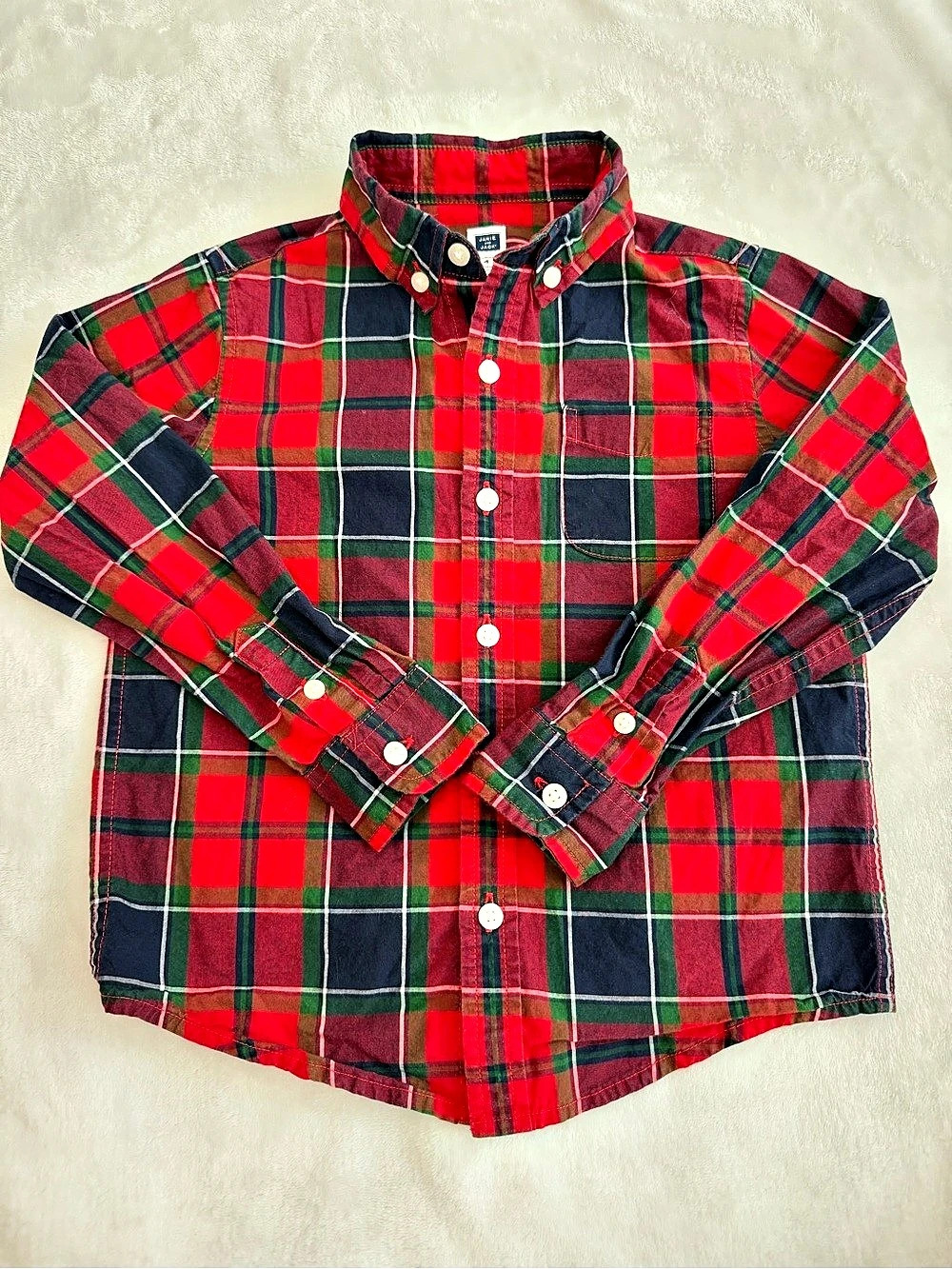 Janie and Jack Christmas Plaid Button Down Shirt (size 4 boys)